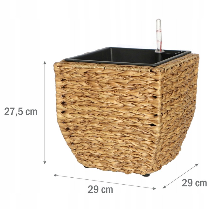 Ghiveci din ratan, 29x29x27,5 cm Meven, sistem de irigare, pentru interior si exterior