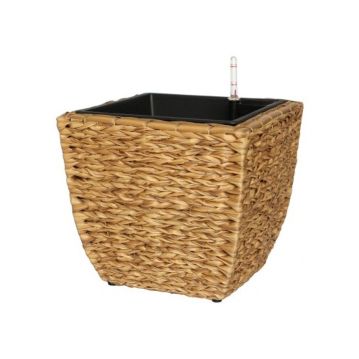 Ghiveci din ratan, 29x29x27,5 cm Meven, sistem de irigare, pentru interior si exterior