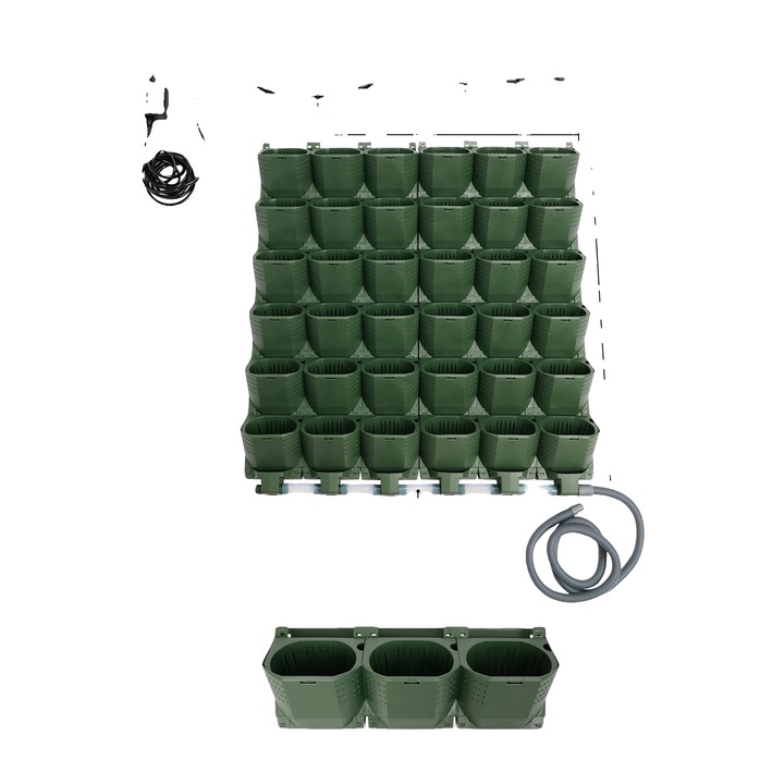 Kit de ghivece verticale, sistem de irigare automata, display LCD, verde, 36 cupe de plantare