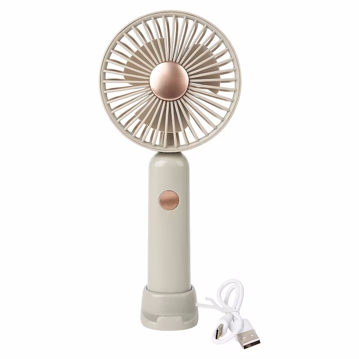 Mini Ventilator Portabil, Putere incredibila de aer comprimat, Motor fara perii, 28.000 RPM, 6 Trepte de viteza, Reincarcabil USB-C, Design elegant, Stand magnetic, Crem inchis