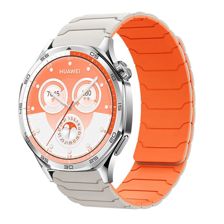 Магнитна каишка за часовник за Huawei Watch GT, GT2, GT3, GT4, GT5, Samsung Galaxy Watch 3, за смарт часовник с ширина на каишката 22 мм, регулируема, силикон, бял/оранжев