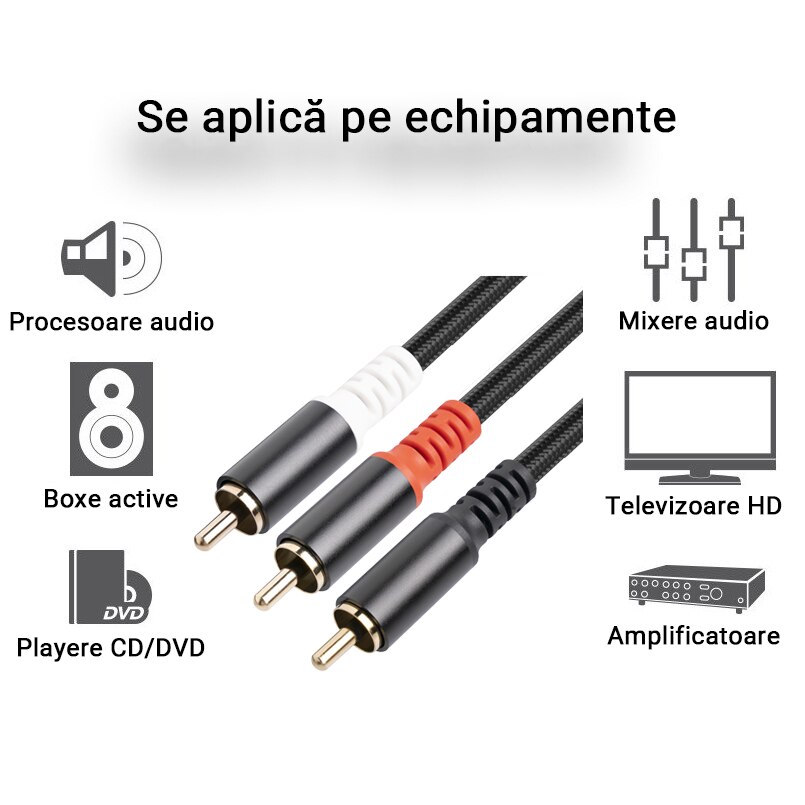 Cablu audio Y RCA 2m, RCA tata la 2 x RCA tata, ecranare dubla, cupru ...