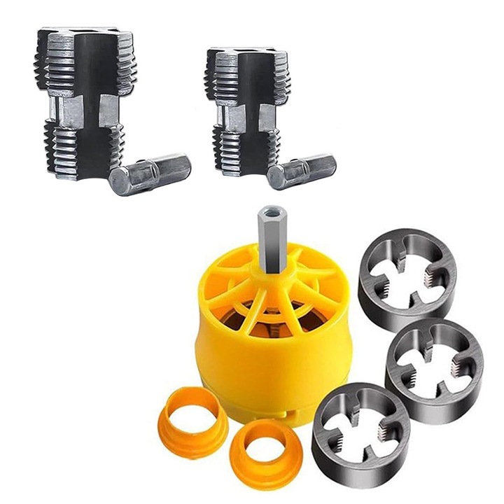 Комплект за резба на PVC тръби Autocise, 1/2'', 3/4'', 1'', жълт, съвместим с електрическа бормашина