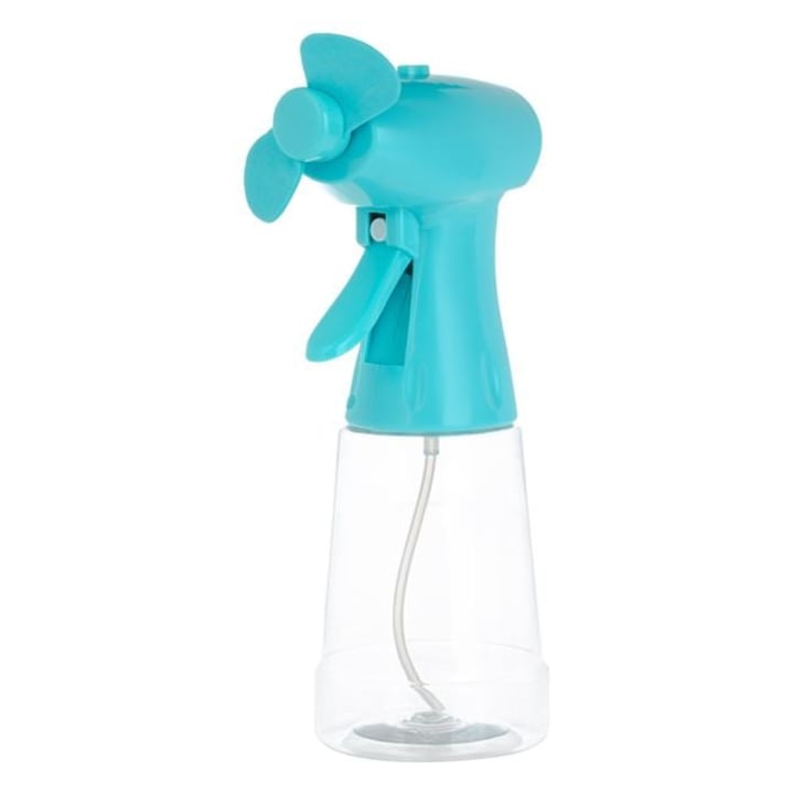 Ръчен вентилатор с воден спрей, 0.5 W, резервоар 350 мл, работи с 2 AA батерии, преносим, тюркоаз