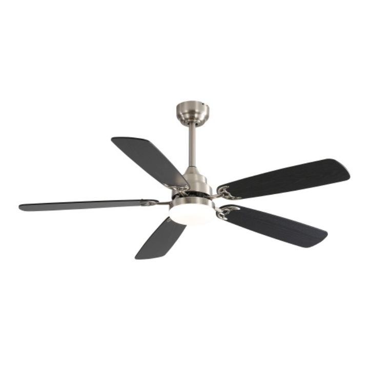 Mennyezeti ventilátor világítással, 52", távirányítóval, memória funkcióval, előre és hátra forgással, csendes, időzítővel, 31 W, ezüst