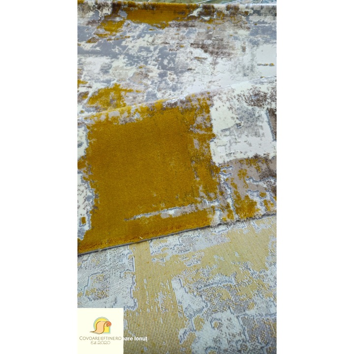 Covor modern, bej galben mustar, model nou pete 200/300