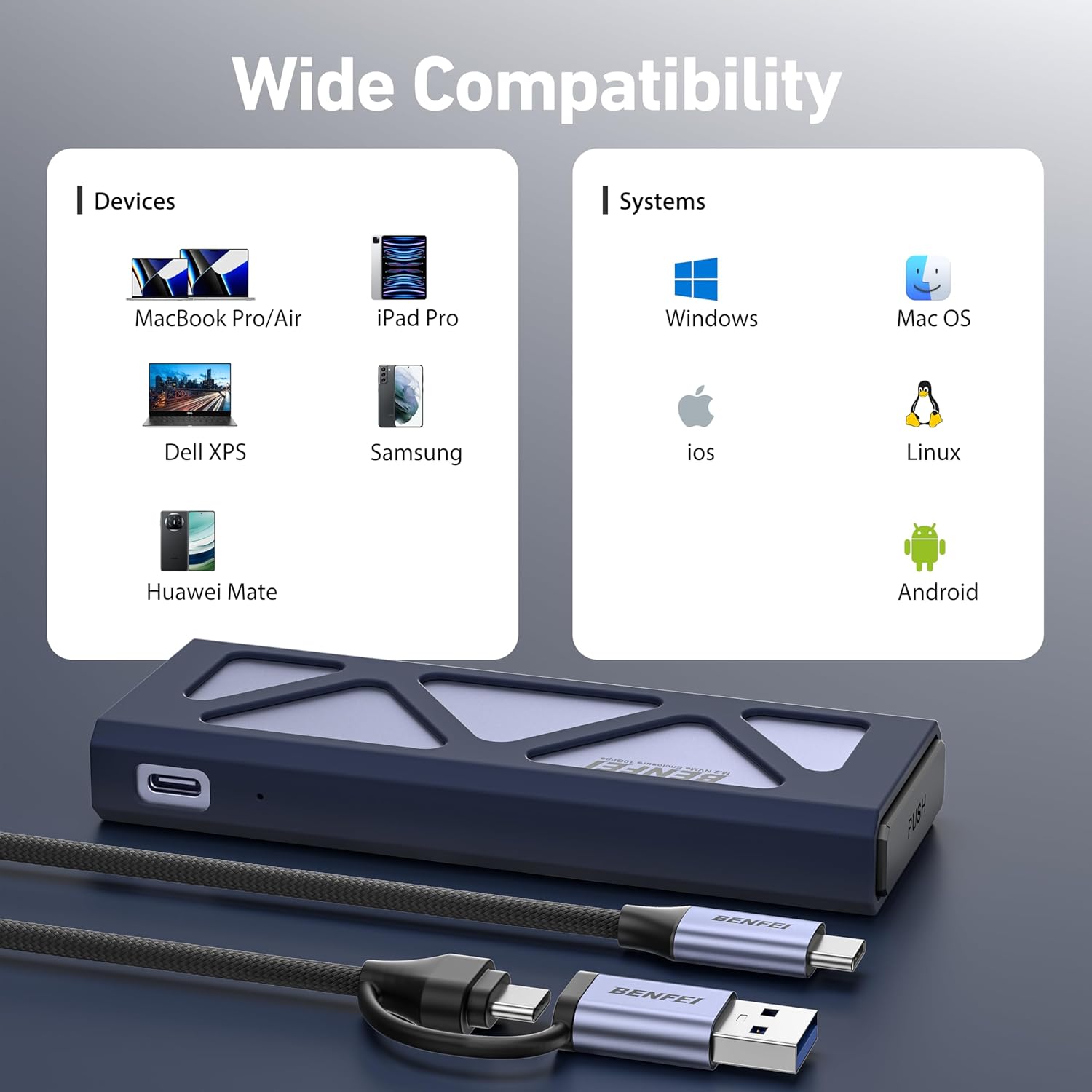 Rack Extern M2. NVME SATA SSD Enclosure, Benfei, USB 3.2 Gen2 10 Gbps ...