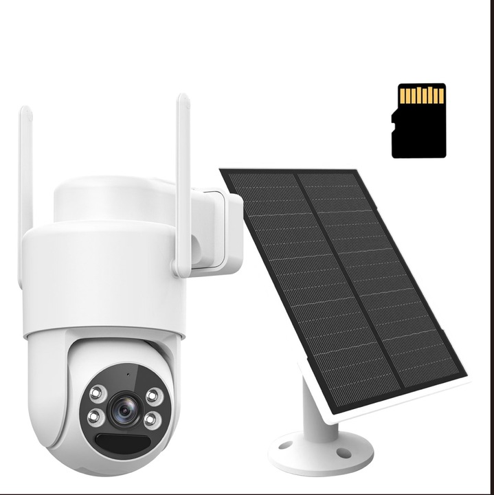 Външна охранителна камера, 4G LTE соларен панел, със SIM/SD карта, без WiFi, 2K HD, гледане и възпроизвеждане в реално време, аларма за откриване на движение, двупосочен домофон, соларно зареждане, с 300MB предплатени данни