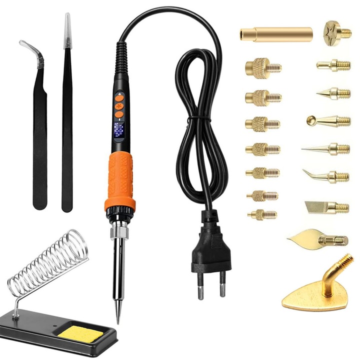 Set pistol de lipit, RASK, 90w, Reglaj Temperatura 200-500°c, display LED, Multicolor