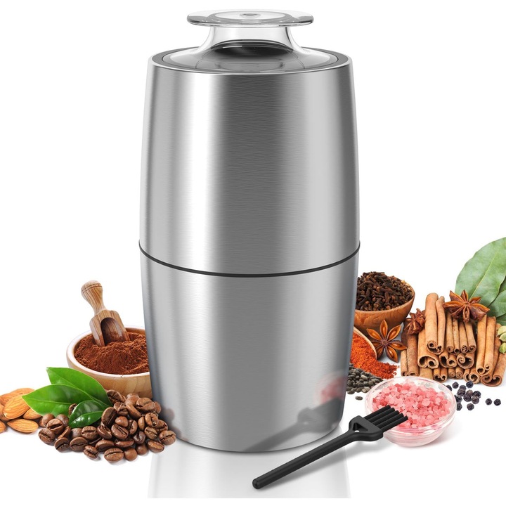 Rasnita de cafea, RASK, 200 W, 50 g, Portabil, cutit otel inoxidabil, argint