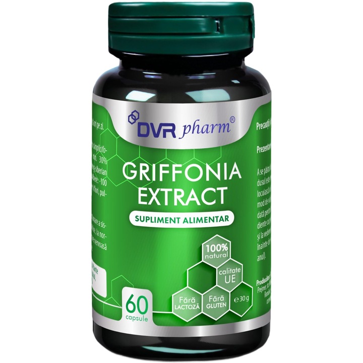 Griffonia simplicifolia extract "5 HTP" cu Ginseng si Passiflora, pentru depresie, anxietate, insomnie si tulburari de alimentatie, 60cps, DVR PHarm
