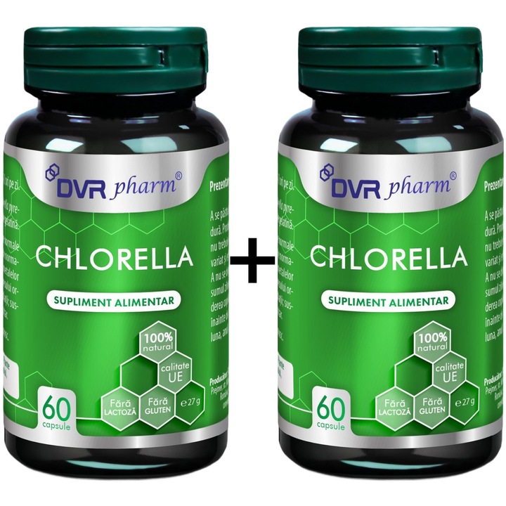 Pachet Alga "Chlorella pyrenoidosa" extract pur, Detoxifiant, Antioxidant, Imunostimulator, Protector celular, Chelator natural, 2x60cps, DVR Pharm