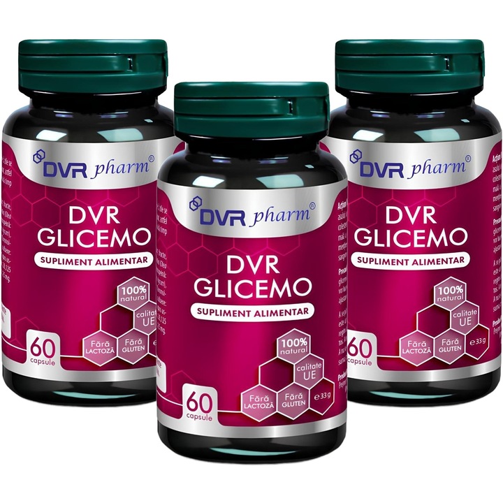 Pachet DVR Glicemo formula forte pentru mentinerea nivelului glicemiei si controlul diabetului, 3x60cps, Laboratoarele DVR Pharm