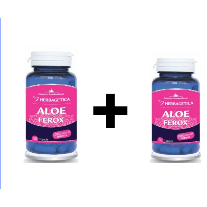 Aloe Ferox Herbagetica, Pachet 30 + 30 capsule – Detoxifiere intensa si tranzit intestinal natural