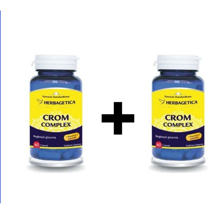 Crom Complex Herbagetica, Pachet Promo 60 + 60 capsule - Suport pentru Metabolism si Glicemie