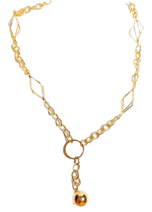 Colier unisex, placat cu aur, cu pietre artificiale, auriu