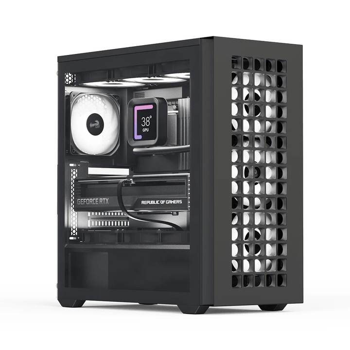 AeroCool ATX ház, D502A fekete, RGB címezhető D502A-G-BK-v1