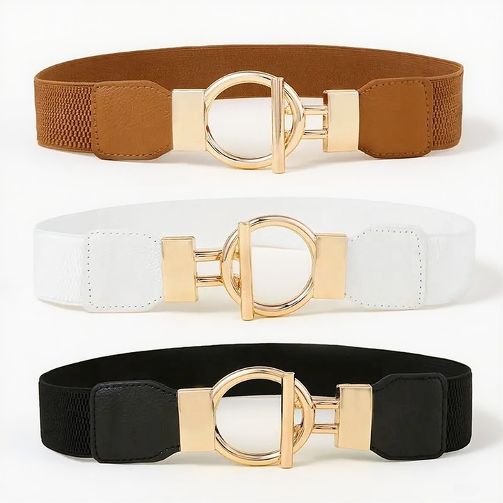 Vékony elasztikus öv nőknek Umetoop, 3 darab, derék 60-75 cm, fekete/fehér/teveszín