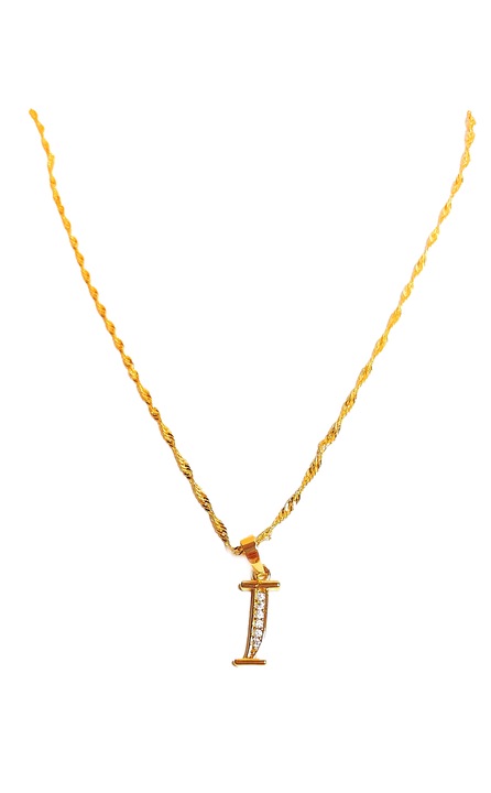 Colier subtire unisex, cu pandantiv J, placat cu aur, auriu