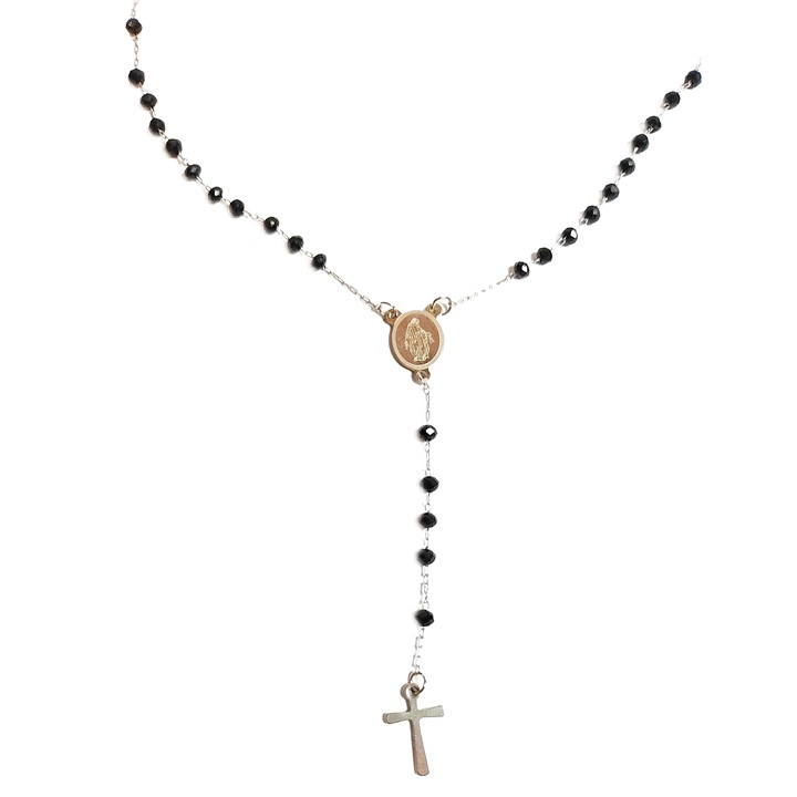 Uniszex nyaklánc, kereszt medállal, aranyozott, fekete