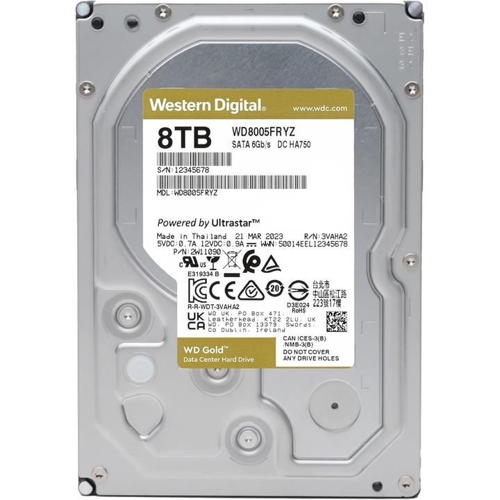 WD Gold merevlemez, 8 TB, 7200 rpm