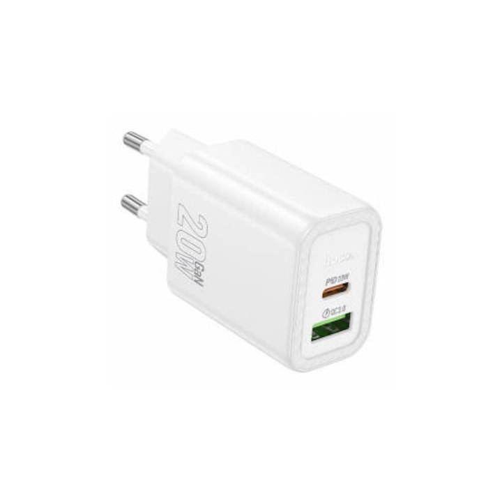 Incarcator Hoco Retea N61 20W 3A 1 x USB-A - 1 x USB-C Alb