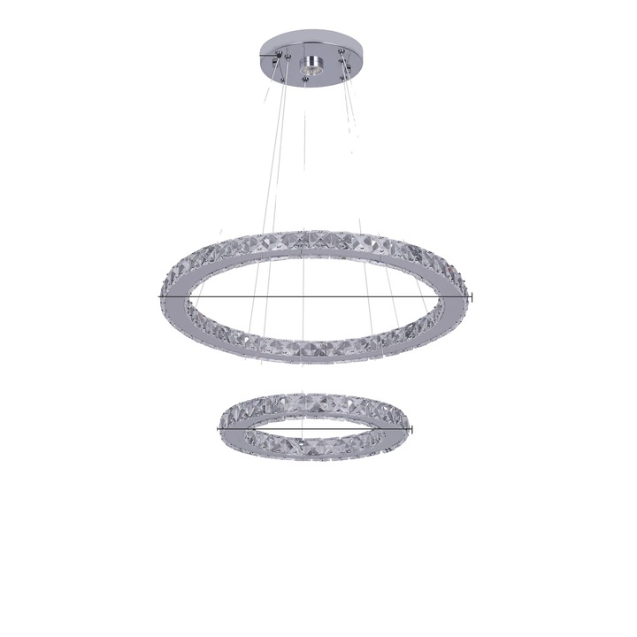 Lustra cu 2 inele, finisaj crom, design dimabil, lungime ajustabila pana la 120cm, utilizare interioara