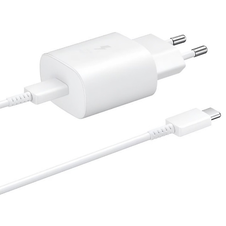 Incarcator + Cablu pentru Samsung, Fast Charge, Type-C, Cablu, 25W, Alb