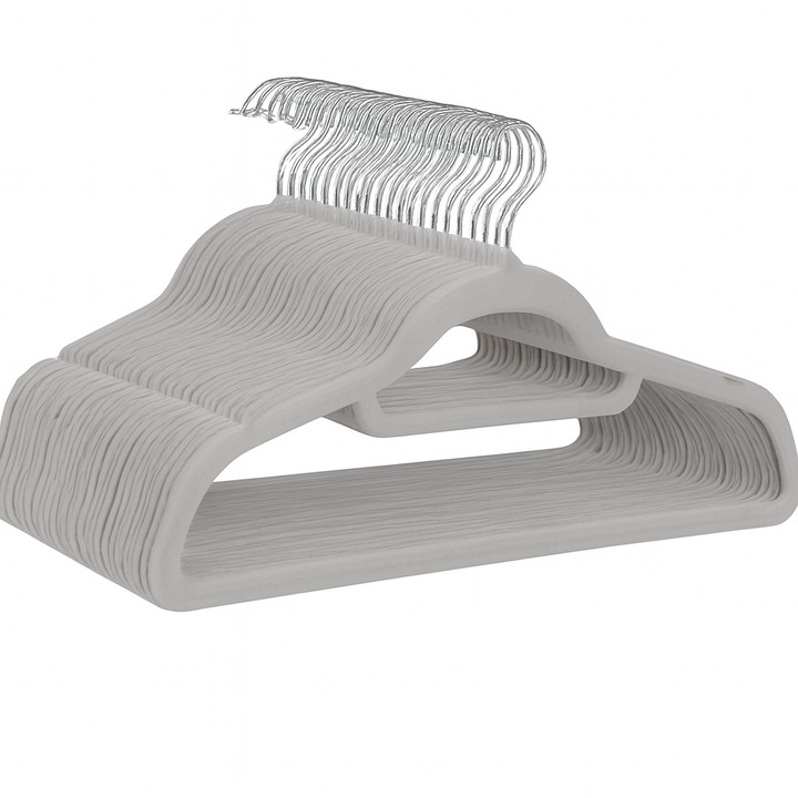 Set 20 Umerase Premium Catifea eBA®, Gri Elegant, Carlig Rotativ 360°, Design Antialunecare, 44, 5x23 cm, Protectie Umeri & Economie Spatiu