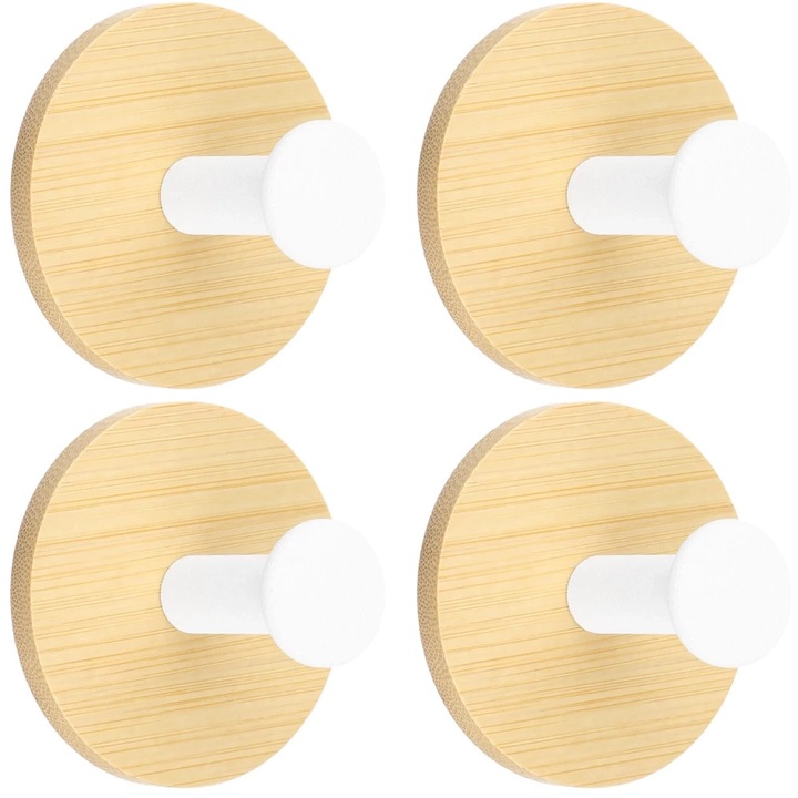 Umeras, YG, SH10, Universal, Bambus, Suport pentru mei, Set carlige autoadezive, Culoare alb, Material bambus, Durabil, Elegant, Rezistent la umezeala