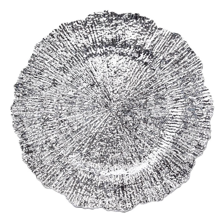 Platou Decorativ Craciun, Argintiu, Plastic, Model Relief, Ø32.5cm