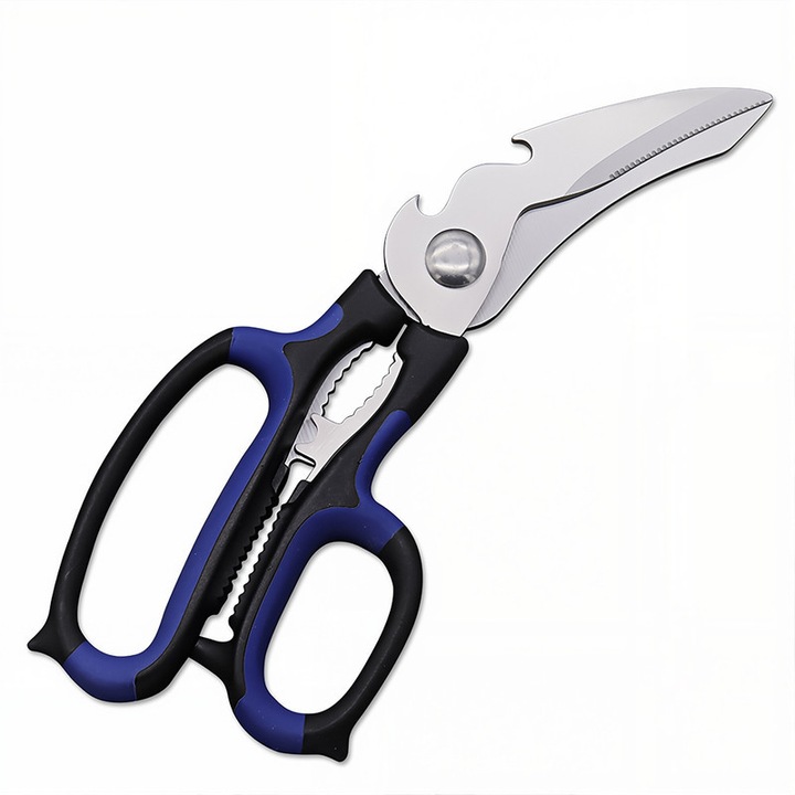 Foarfeca bucatarie multifunctionala, 5-in-1, inox, 23x8.5cm, pentru taiat carne, deschis sticle, zdrobit nuci