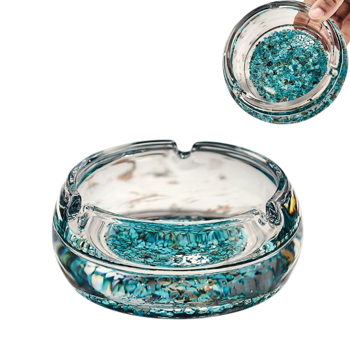 Scrumiera din sticla piatra verde, diametru 13cm, inaltime 5cm