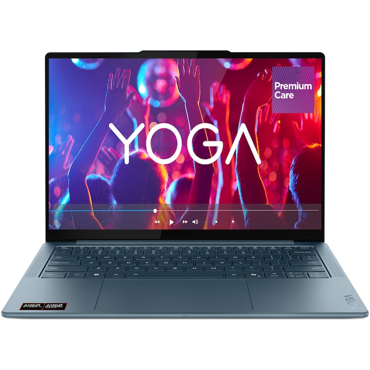 Laptop Lenovo Yoga Slim 7 14AKP10 cu procesor AMD Ryzen™ AI 5 340 pana la 4.8GHz, 14" 2.8K, WQXGA+, OLED, 120Hz, 16GB LPDDR5x RAM, 1TB SSD, AMD Radeon™ 840M Graphics, No OS, Tidal Teal, 3y on-site Premium Care