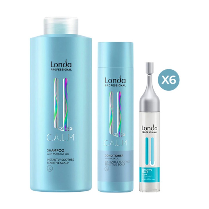 Set Londa Professional Calm - Sampon 1000ml, Balsam 250ml, Ser 6x9ml, pentru scalp sensibil, normal
