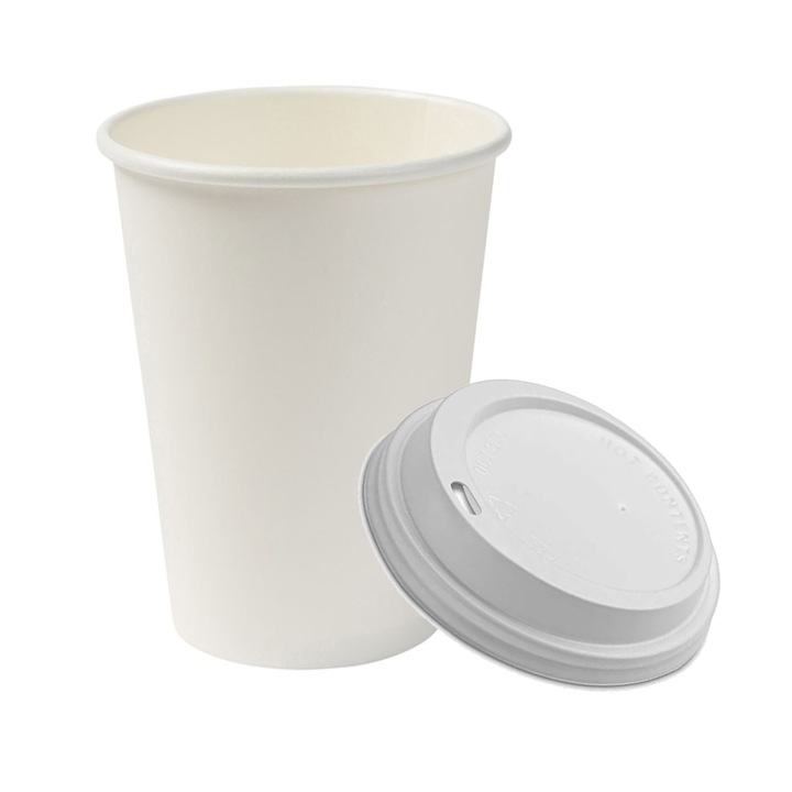 Set 25 pahare albe carton 480cc plus 25 capace PS