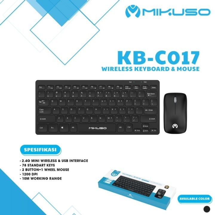 Клавиатура и мишка MIKUSO KB-C017, безжична, 2.4G USB, тънък дизайн, 78 клавиша, 1200 DPI, съвместима с лаптоп и компютър