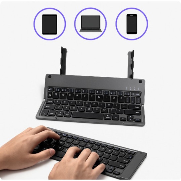 OEM Univerzális Bluetooth billentyűzet, vékony és összecsukható, telefon- és tablettartóval