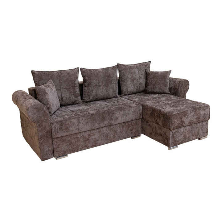 Coltar Extensibil Elsa XXS - Kim 04, Saltea Bonell, Lada de Depozitare, Interschimbabil, 245 x 155 x 75 cm, Stofa Maro