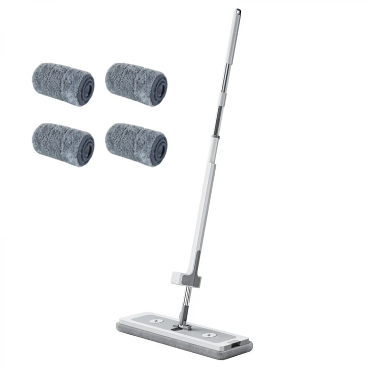 Mop Pliabil cu 4 Lavete Microfibra si cu Sistem de Uscare, Rotativ 360°, 137 x 45 x 11 cm