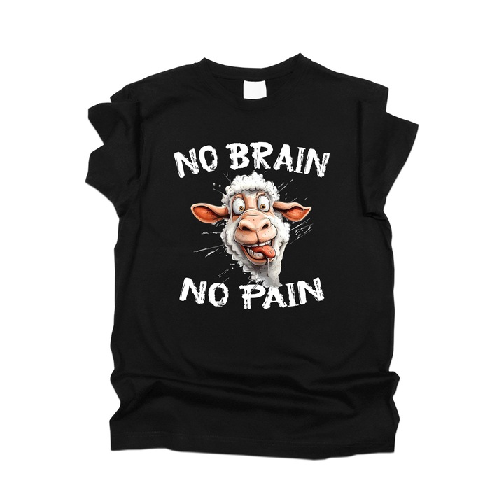 Мъжка тениска със забавно послание, черна, Rebel Icon, Funny Sheep, No Brane-No Pain, 2XL