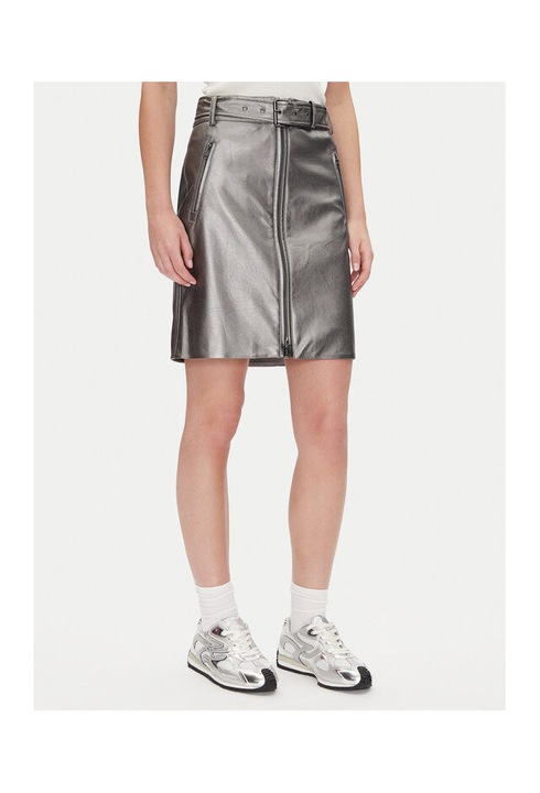Fusta din imitatie de piele, argintie, 6US