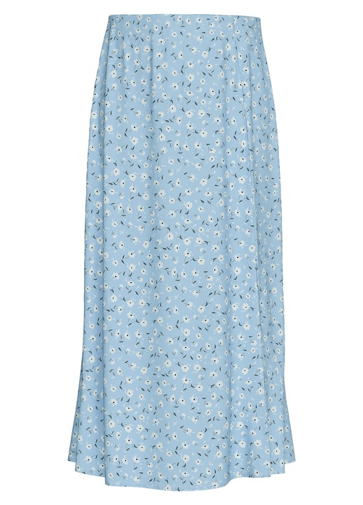 Fusta dama Pieces, model CASHMERE BLUE FLOWER, 100% viscoza, bleumarin XL