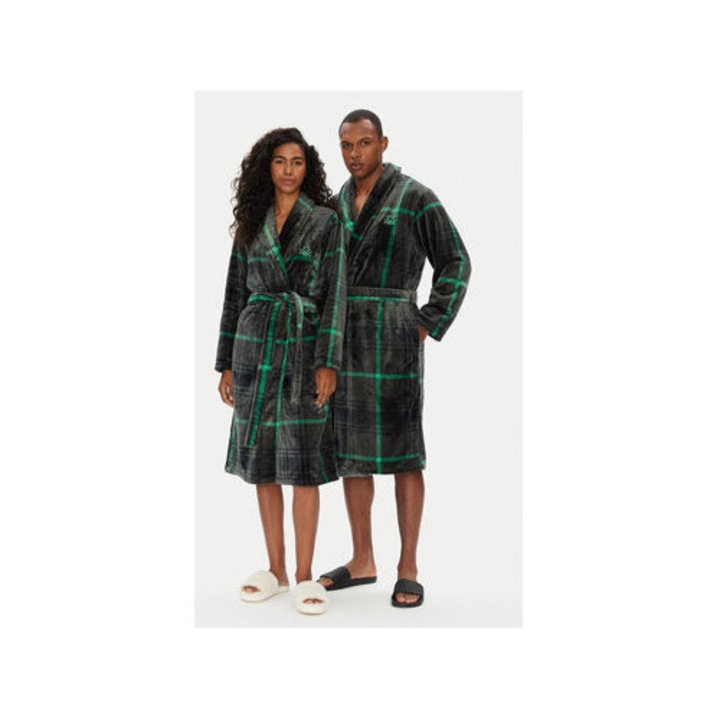 Халат United Colors of Benetton, унисекс, полиестер, черен/зелен, L