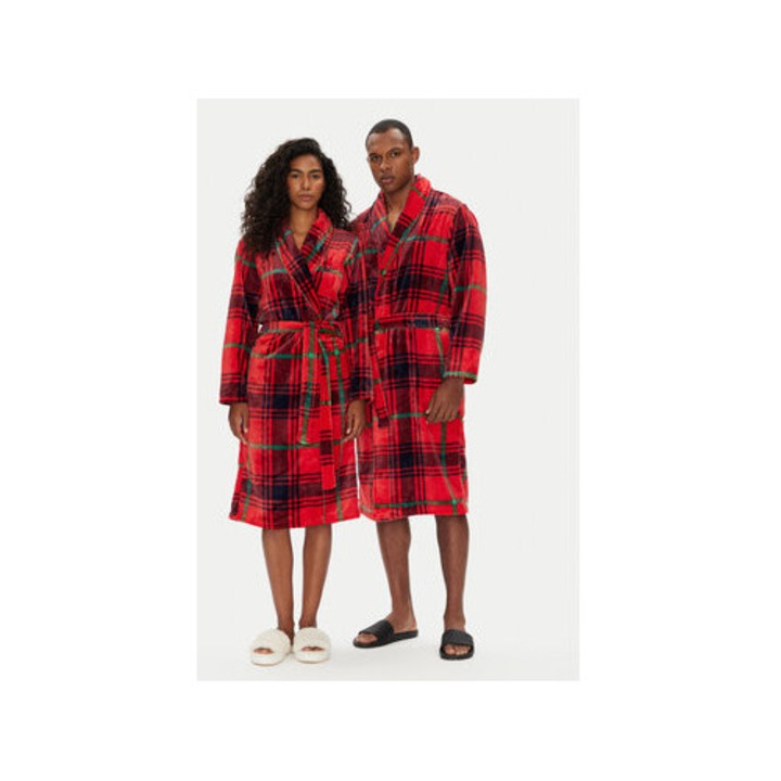 Халат за баня United Colors of Benetton от полиестер, червен/черен/зелен, размер M