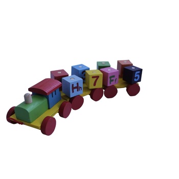 Trenulet din lemn cu coloane si forme geometrice, litere si cifre, pentru copii Trenulet din lemn cu coloane si forme geometrice, litere si cifre, pentru copii