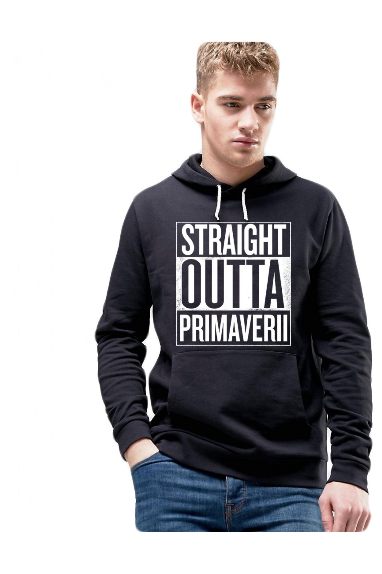 Hanorac Barbati Negru - Straight Outta Primaverii