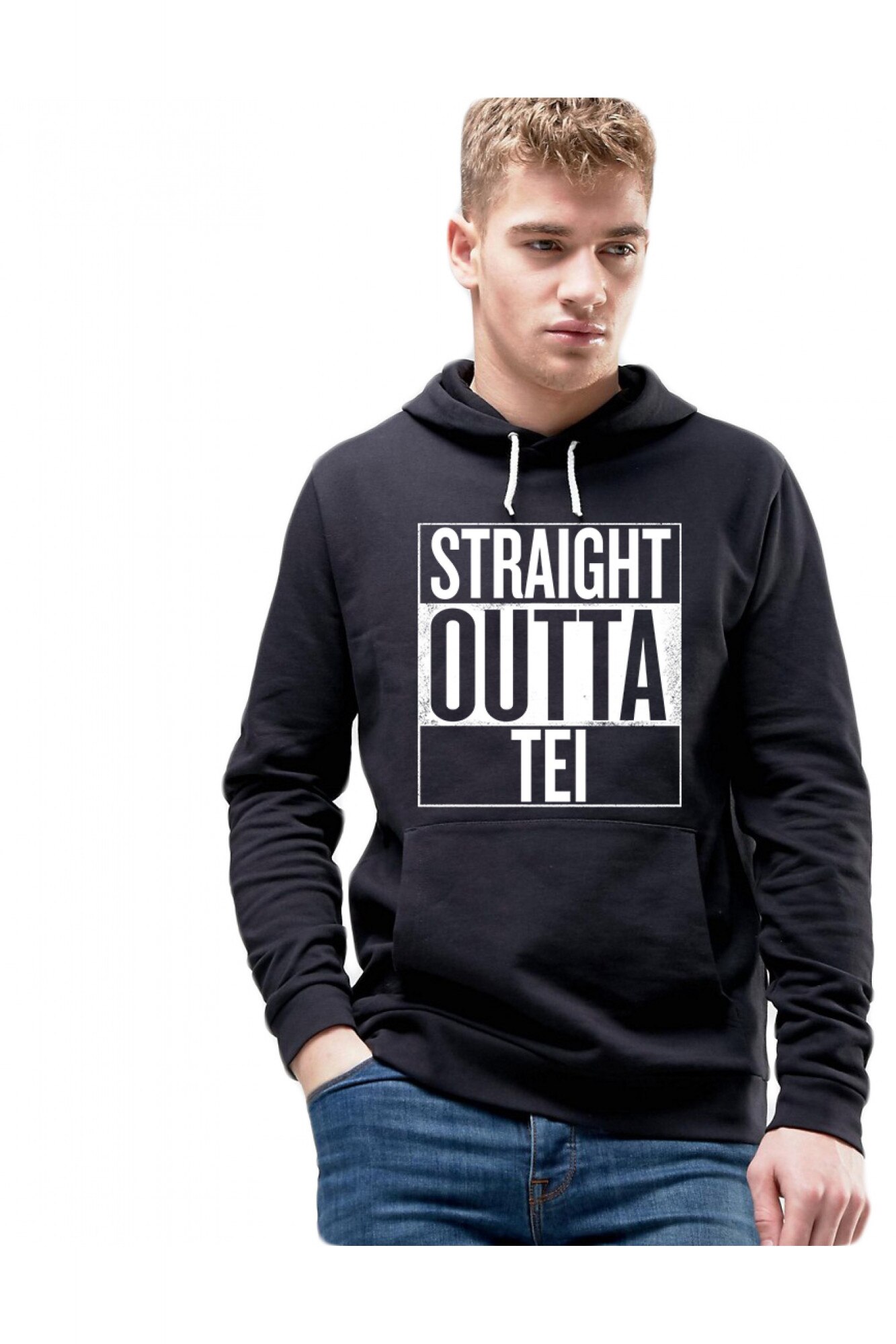 Hanorac Barbati Negru - Straight Outta Tei