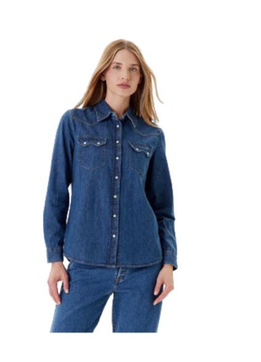 Дамска риза United Colors of Benetton, памучна, синя