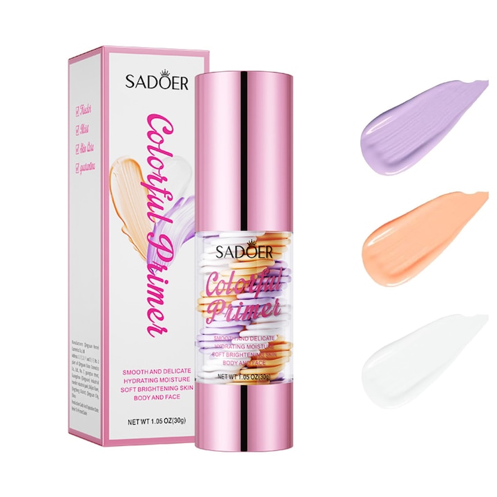 Primer 3 in 1 pentru fata inainte de machiaj, crema transparenta de izolare pentru baza de machiaj, primer hidratant pentru fata intr-un singur pas, estompeaza imperfectiunile, controleaza sebumul si uniformizeaza nuanta pielii